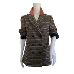 Rebecca Taylor Boucle Plaid Cotton Wool Blend Double breasted Blazer/Jac…
